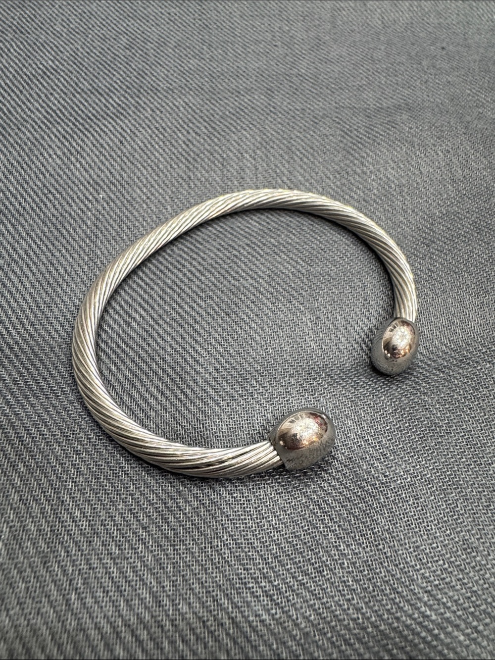 Q Ray Silver-Tone Magnetic Twisted Cable Open Cuff Bracelet